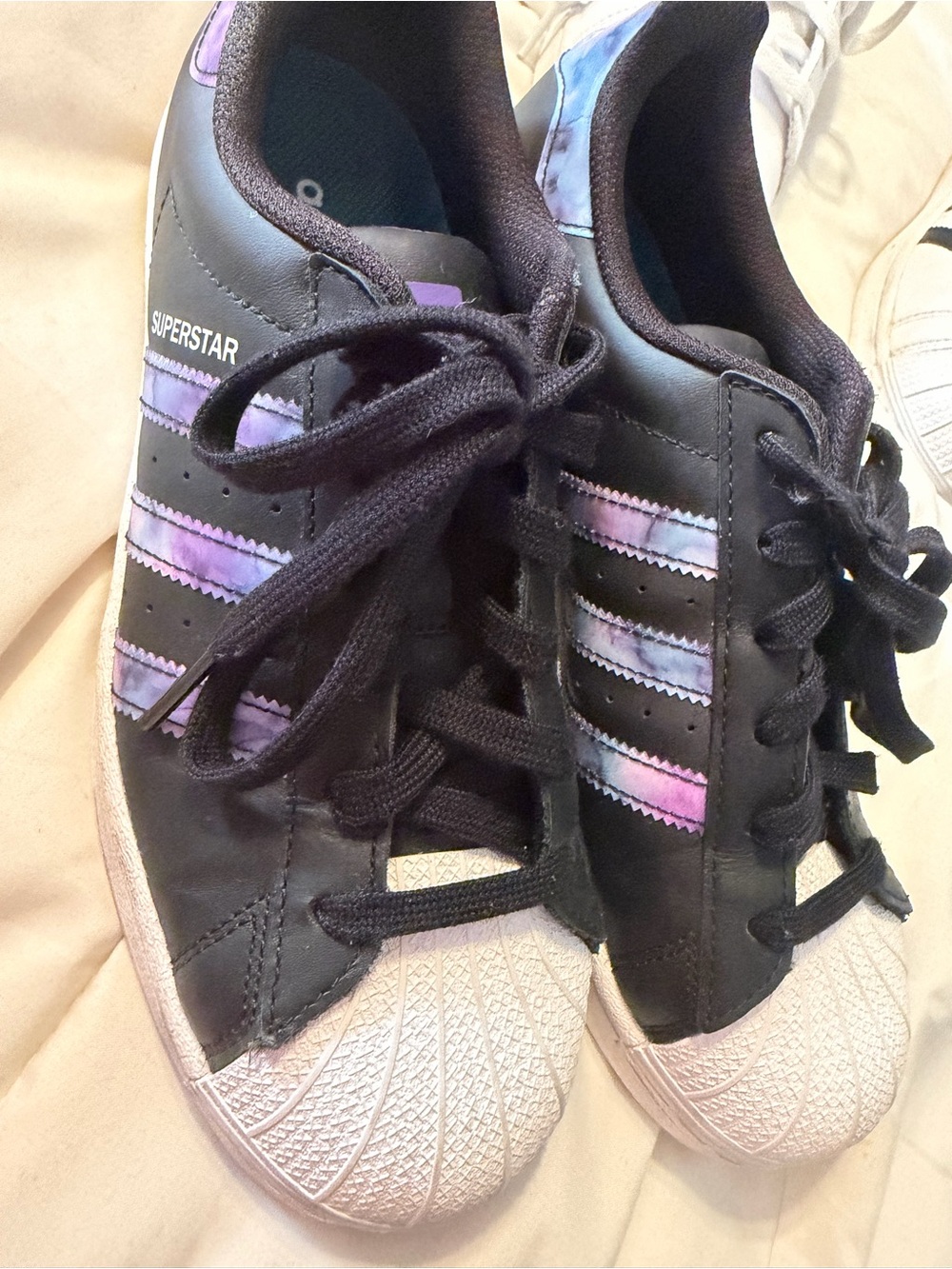 adidas Women's Black Sneakers with Purple Tie-Dye Stripes